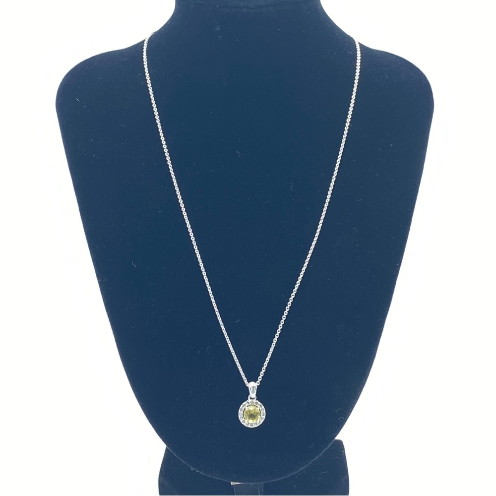 Nadri CZ Halo Pendant Necklace Citrine Yellow Silver Tone Faceted Prong Dainty